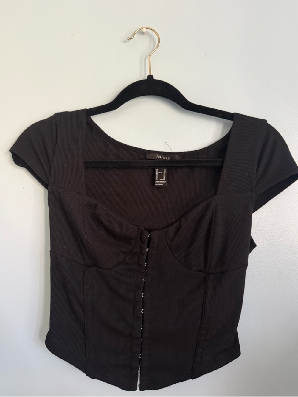 Forever 21 Black Corset Style Ribbed Top